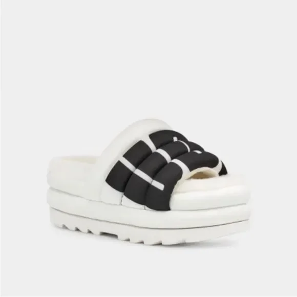 NWT Ugg maxi slide logo quilted puff platform slipper sandals white black retro - Picture 2 of 13